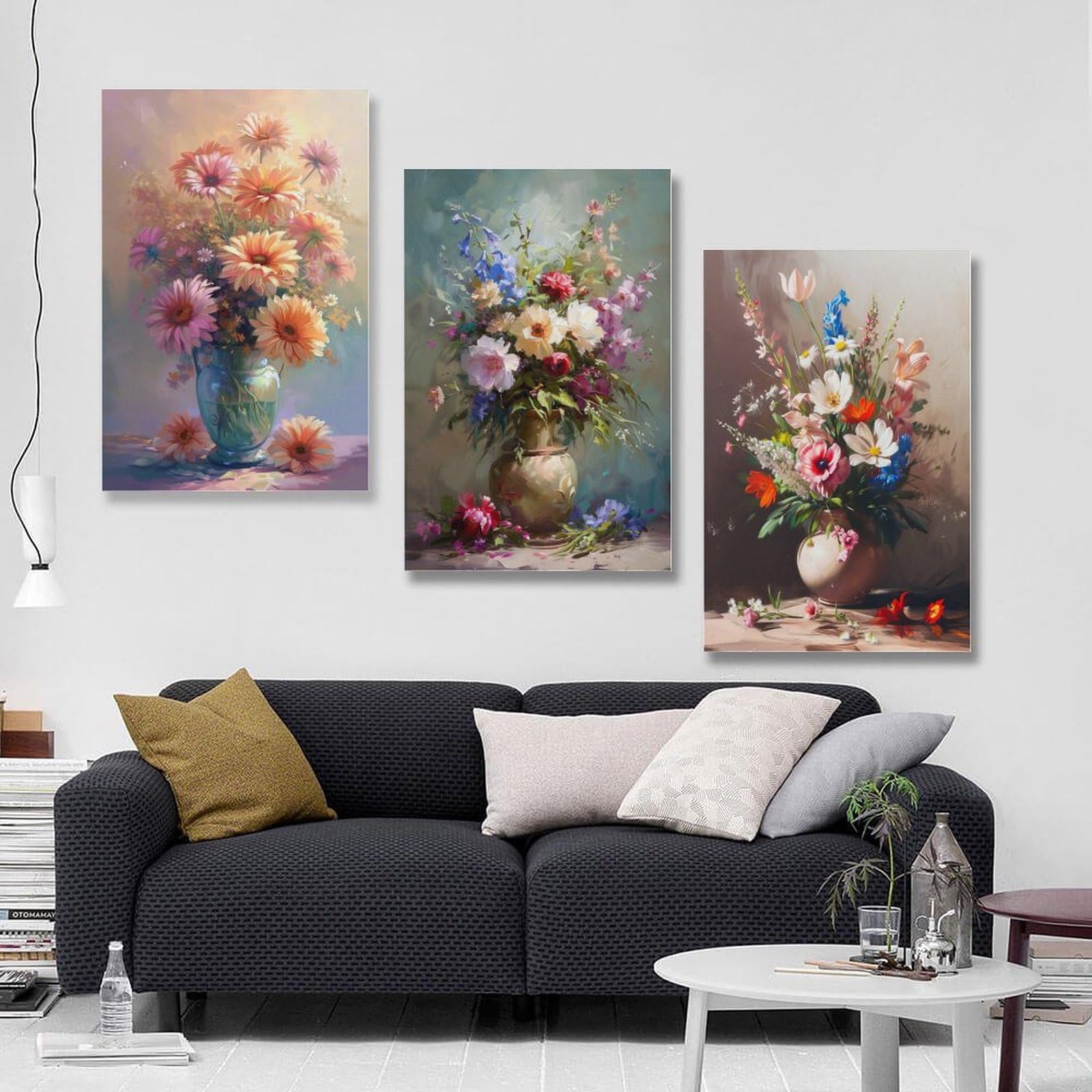 Amazon.co.jp: 3枚 美しい花がいっぱいの花瓶 絵画 インテリア